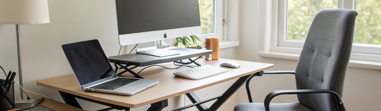 Эргономичное рабочее место с MacBook: подставка, внешняя клавиатура и правильная высота монитора