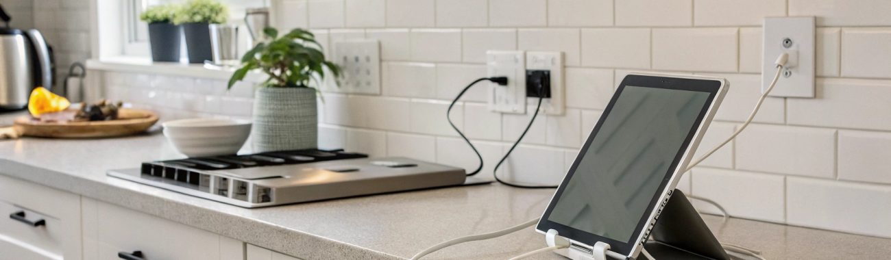 Планшет на кухне: крепления, магнитные держатели и питание от одной розетки