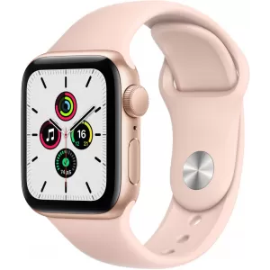 Apple Watch SE, 40 мм, корпус из алюминия золотого цвета, спортивный ремешок цвета «розовый песок»