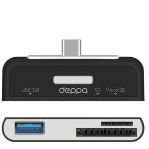 Адаптер Deppa USB-C для Macbook, 3 в1 SD, microSD, USB 3.0 (Черный)