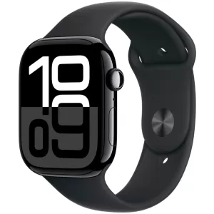 Apple Watch Series 10, 42 мм, корпус из алюминия цвета «чёрный глянец», спортивный ремешок черного цвета S/M