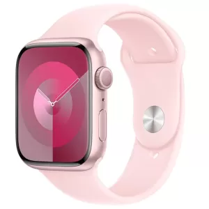 Apple Watch Series 9, 45 мм, корпус из алюминия розового цвета, спортивный ремешок нежно-розового цвета, размер M/L