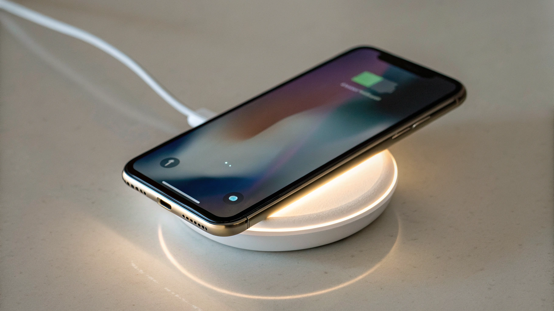 iPhone на беспроводной стойке во время зарядки
