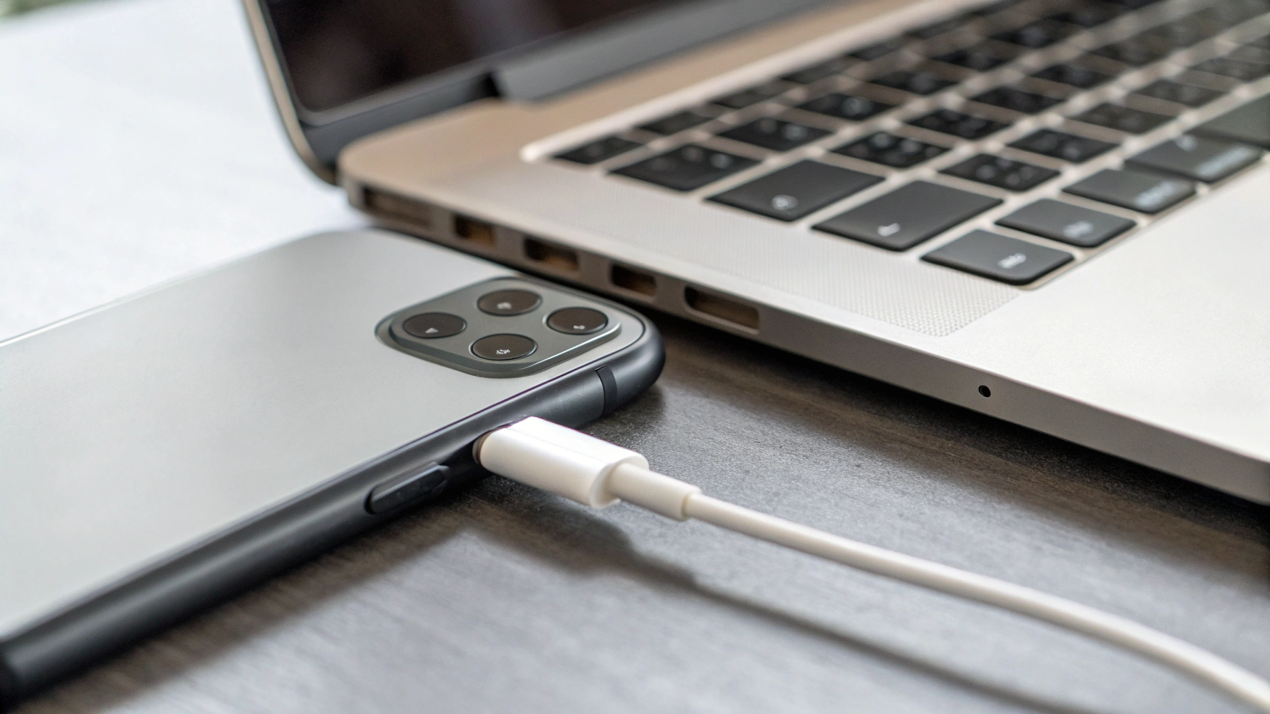 Кабель USB‑C 10Gbps соединяет iPhone и Mac для быстрого локального бэкапа