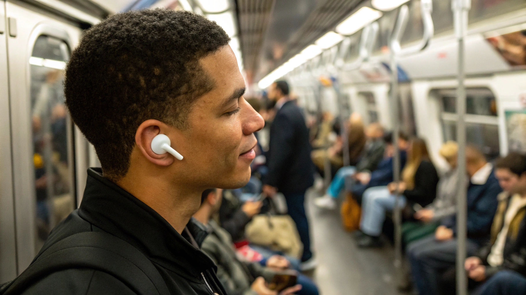 AirPods Pro 2 в ухе в метро — демонстрация ANC