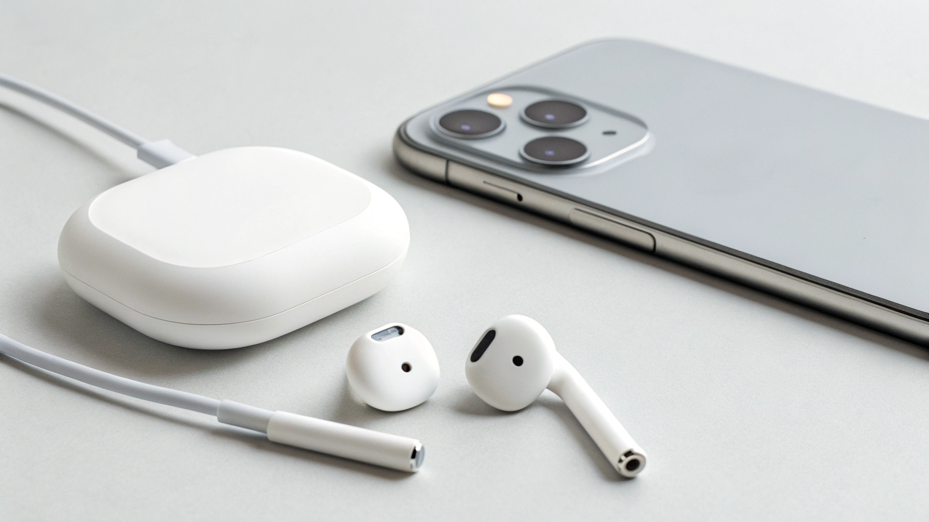 AirPods 4 на беспроводной зарядке MagSafe, рядом USB‑C кабель