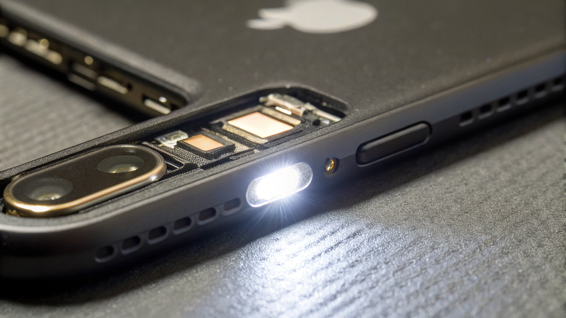 Осмотр лотка SIM с индикатором влаги и порта USB‑C под фонариком