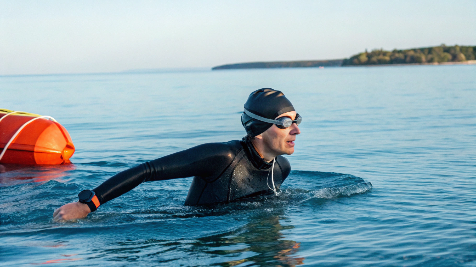 Заплыв на открытой воде с буем, Apple Watch показывает тренировку «Открытая вода»