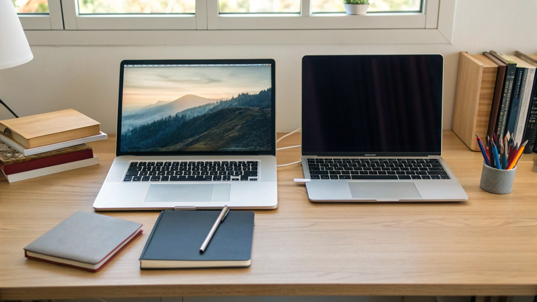 MacBook Air M3 с двумя внешними мониторами в режиме закрытой крышки