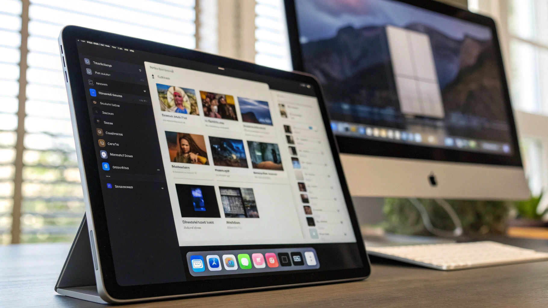 Экран настроек Stage Manager на iPad рядом с внешним монитором