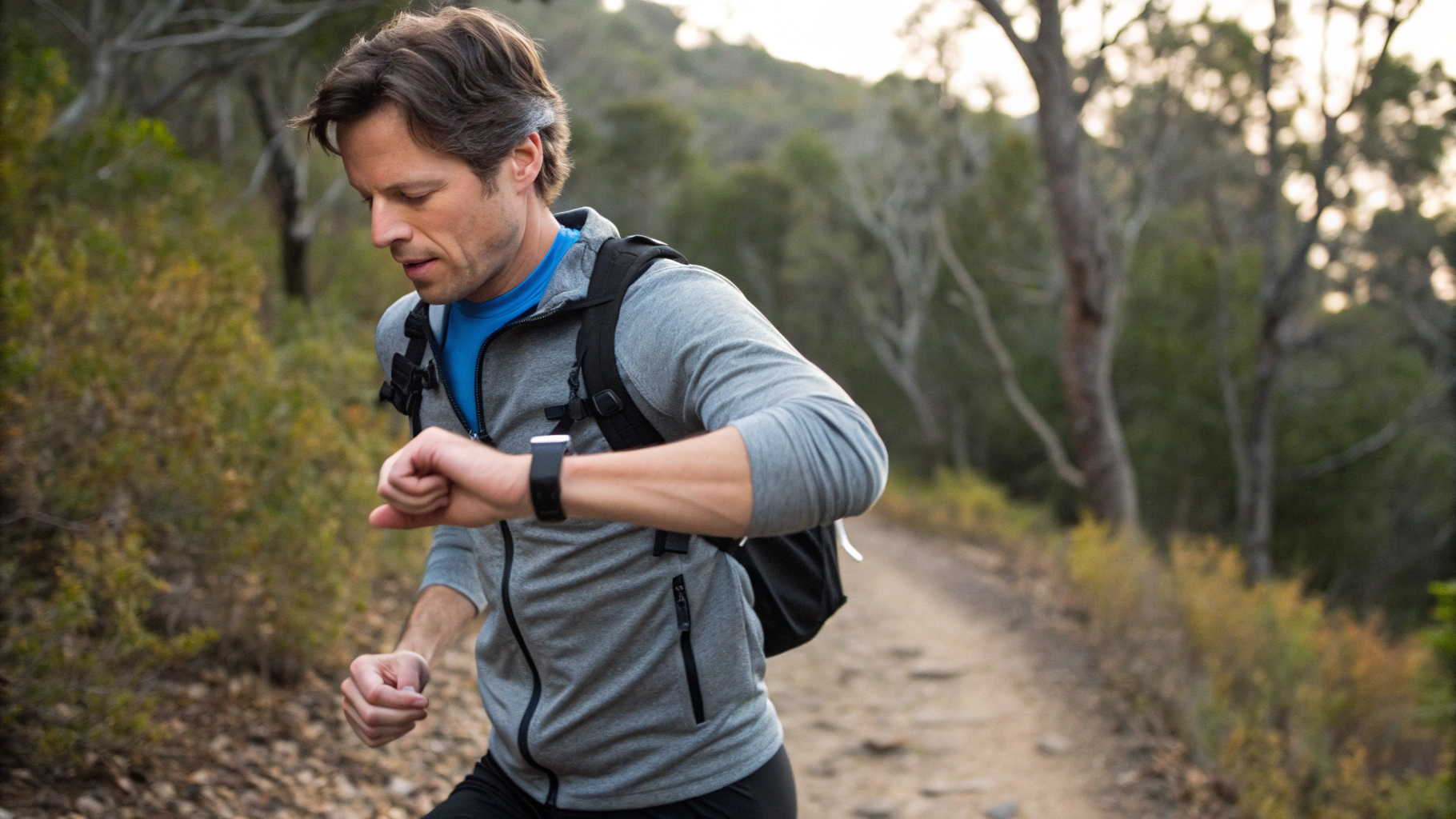 Трейлраннер смотрит Backtrack и компас на Apple Watch во время пробежки