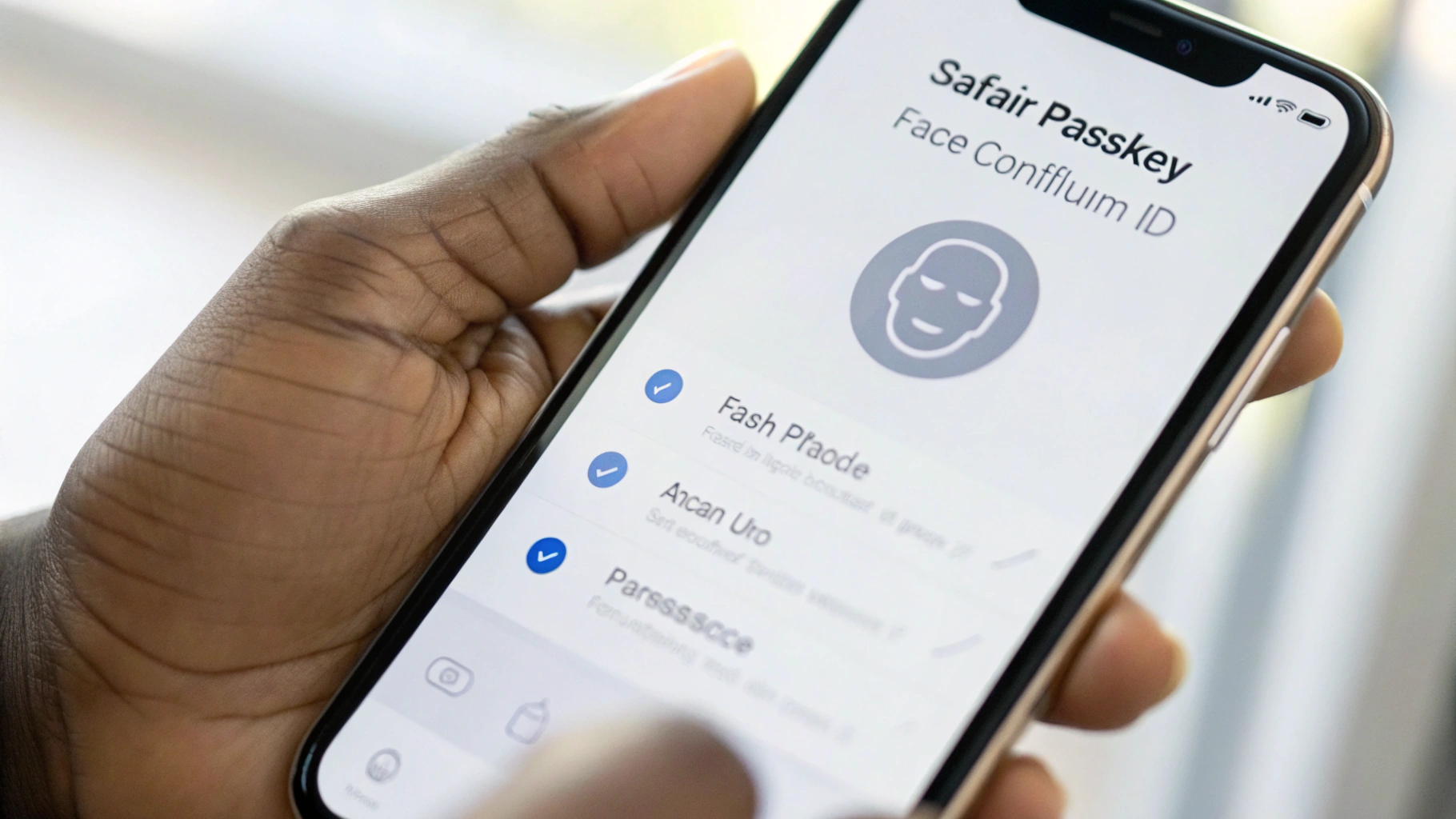 Подтверждение Face ID для сохранения ключа доступа на iPhone