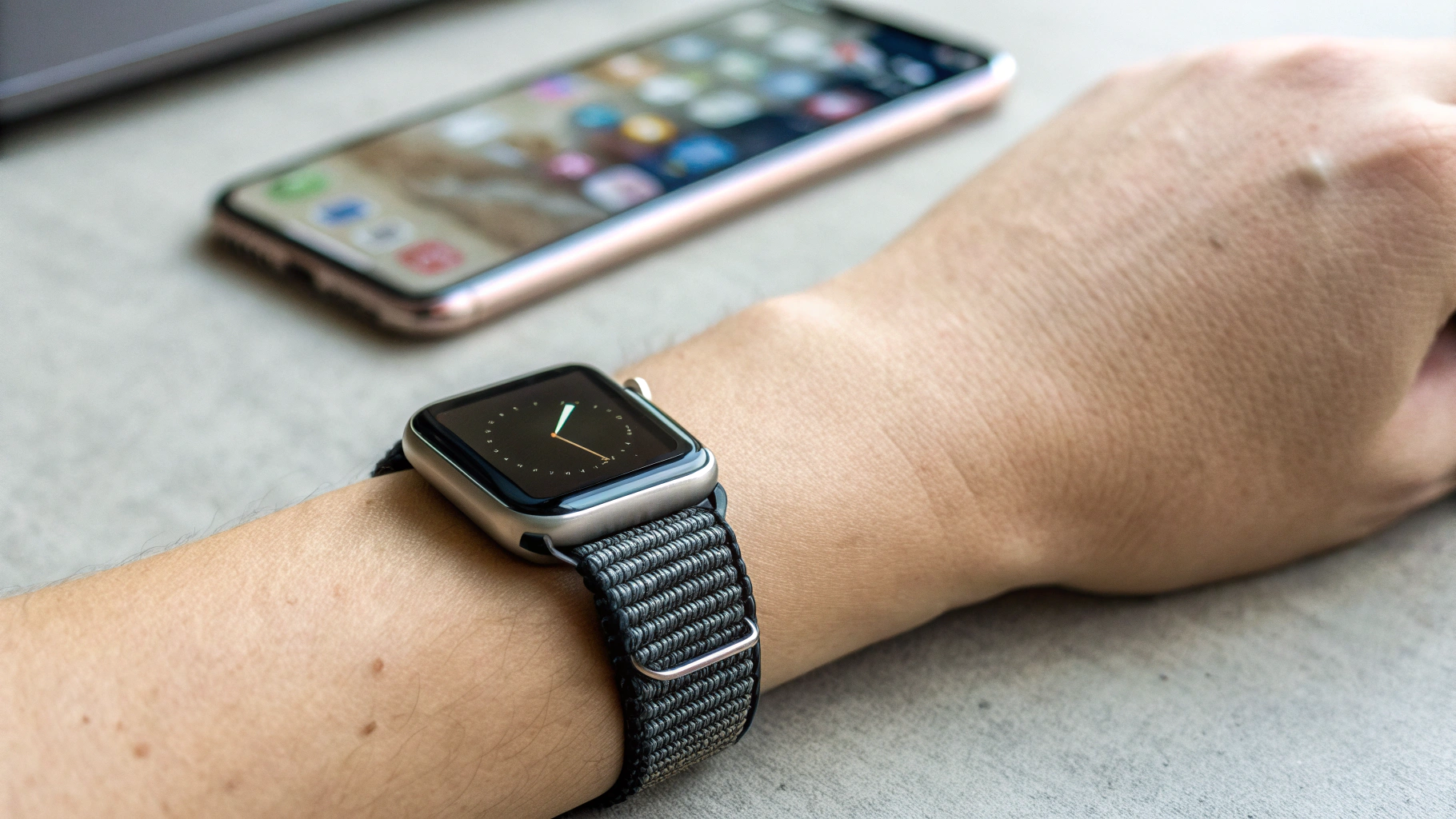 Apple Watch SE на детской руке и экран Family Setup на iPhone