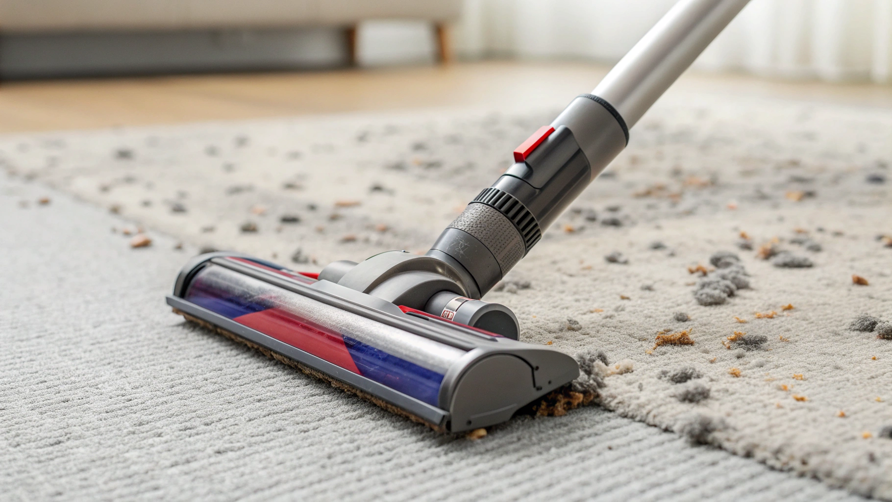 Насадка Motorbar на Dyson V15 убирает ковёр, видно гребёнки против намотки