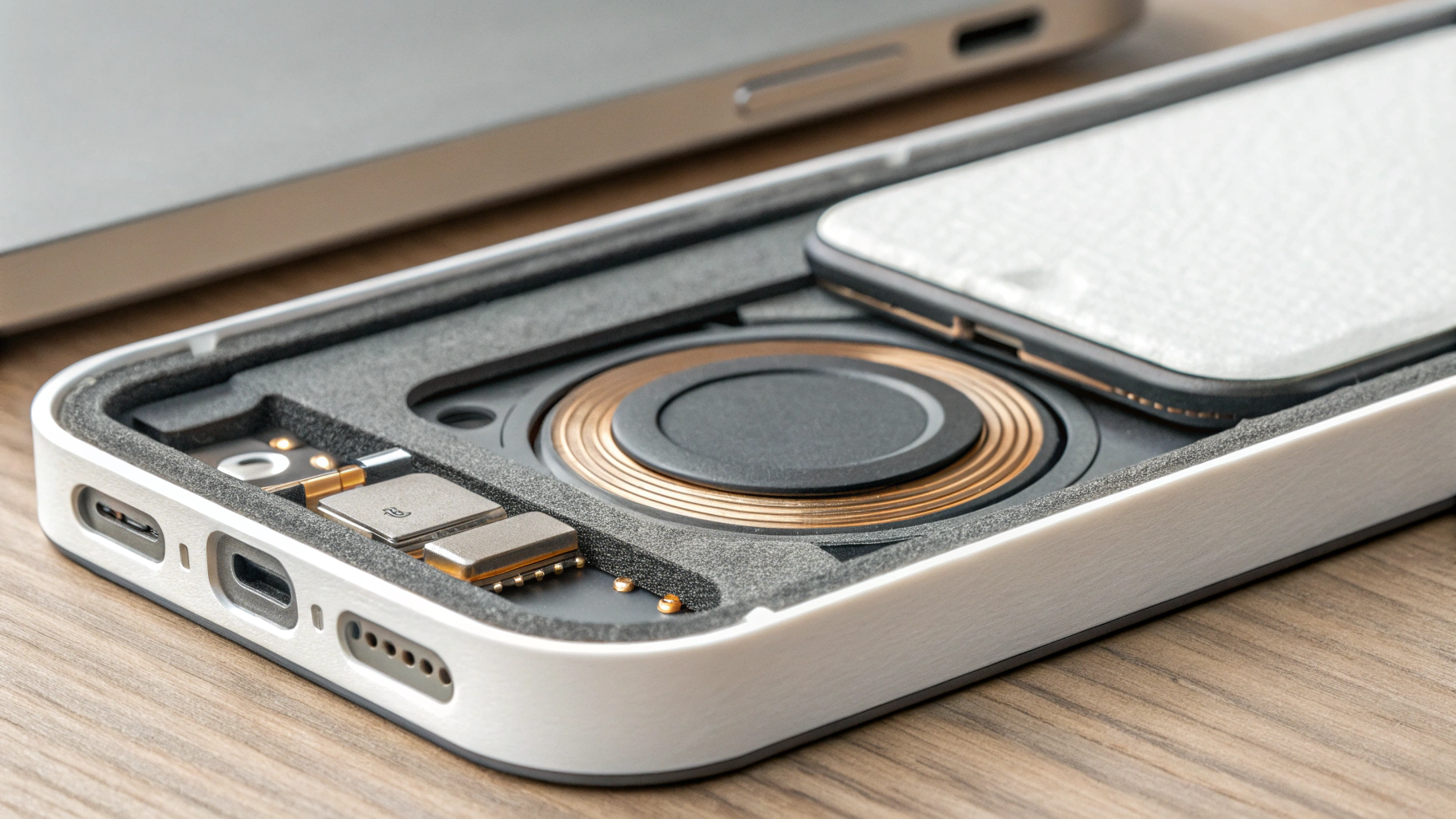 Схема слоёв MagSafe-чехла: магниты, феррит и графит