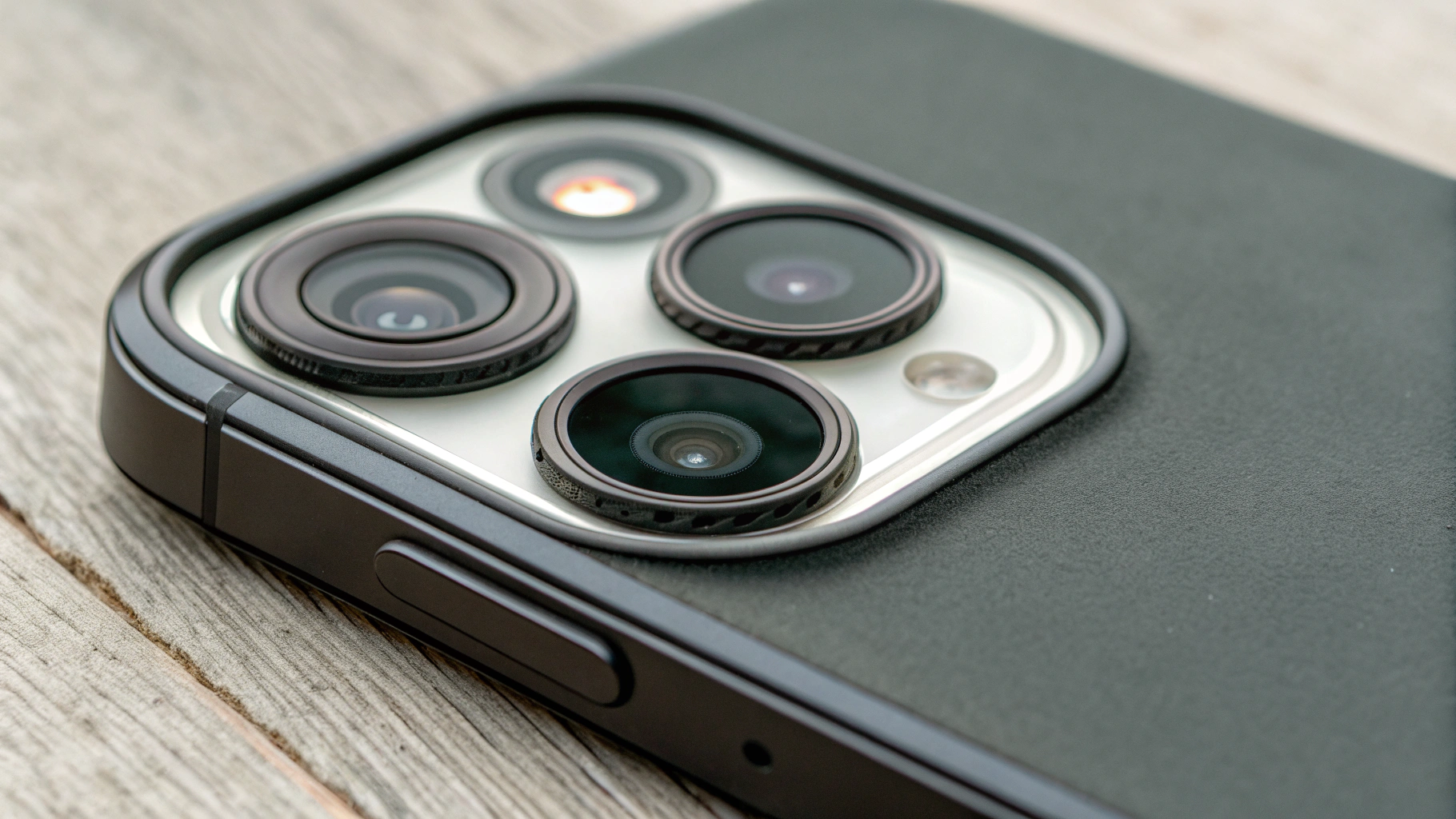 Блок камеры iPhone с бортиком чехла и раздельными кольцами