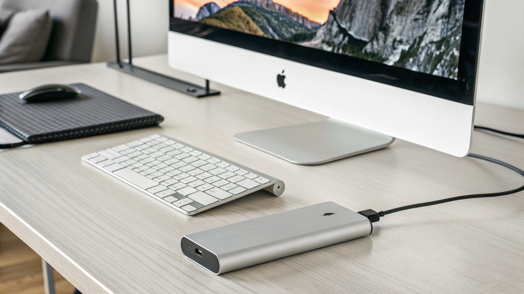 Внешний NVMe‑SSD в корпусе Thunderbolt, подключенный к Mac