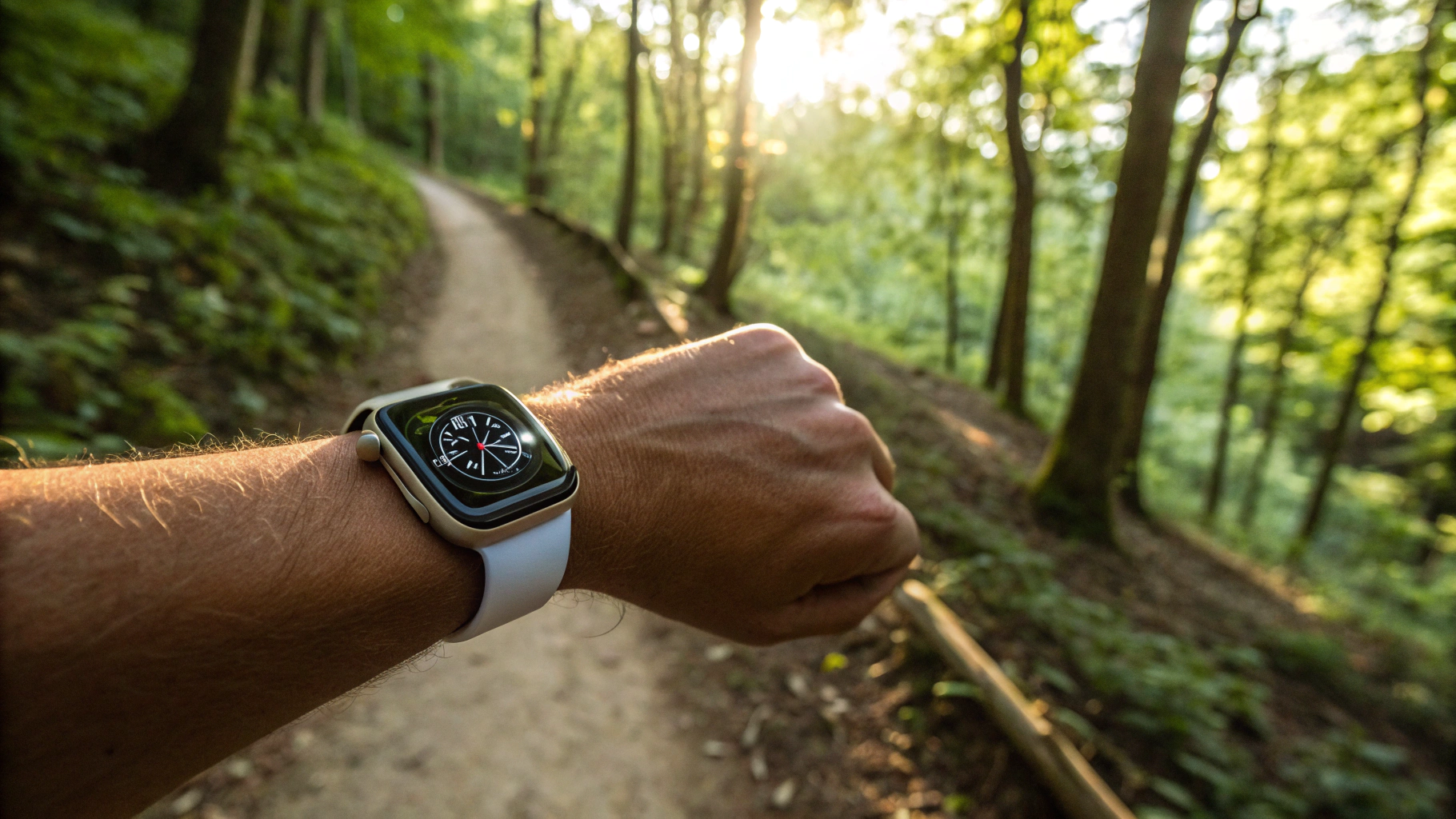 Apple Watch Ultra 3 с двухдиапазонным GPS на лесном трейле