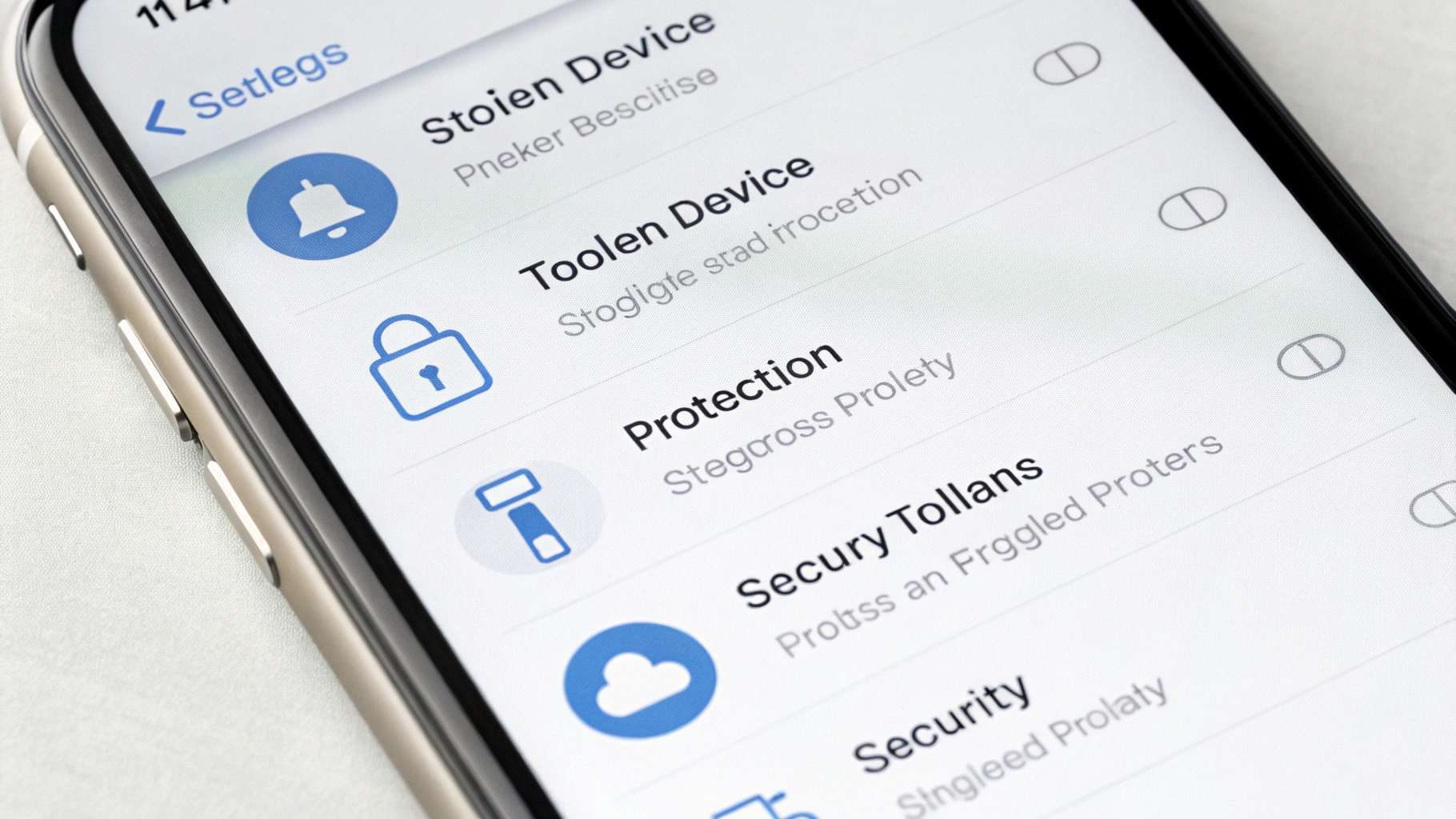 Экран настроек iPhone с включённой защитой от украденного устройства и задержкой безопасности