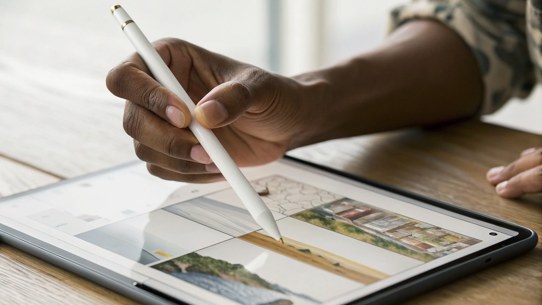 Жесты Apple Pencil Pro на экране iPad mini крупным планом