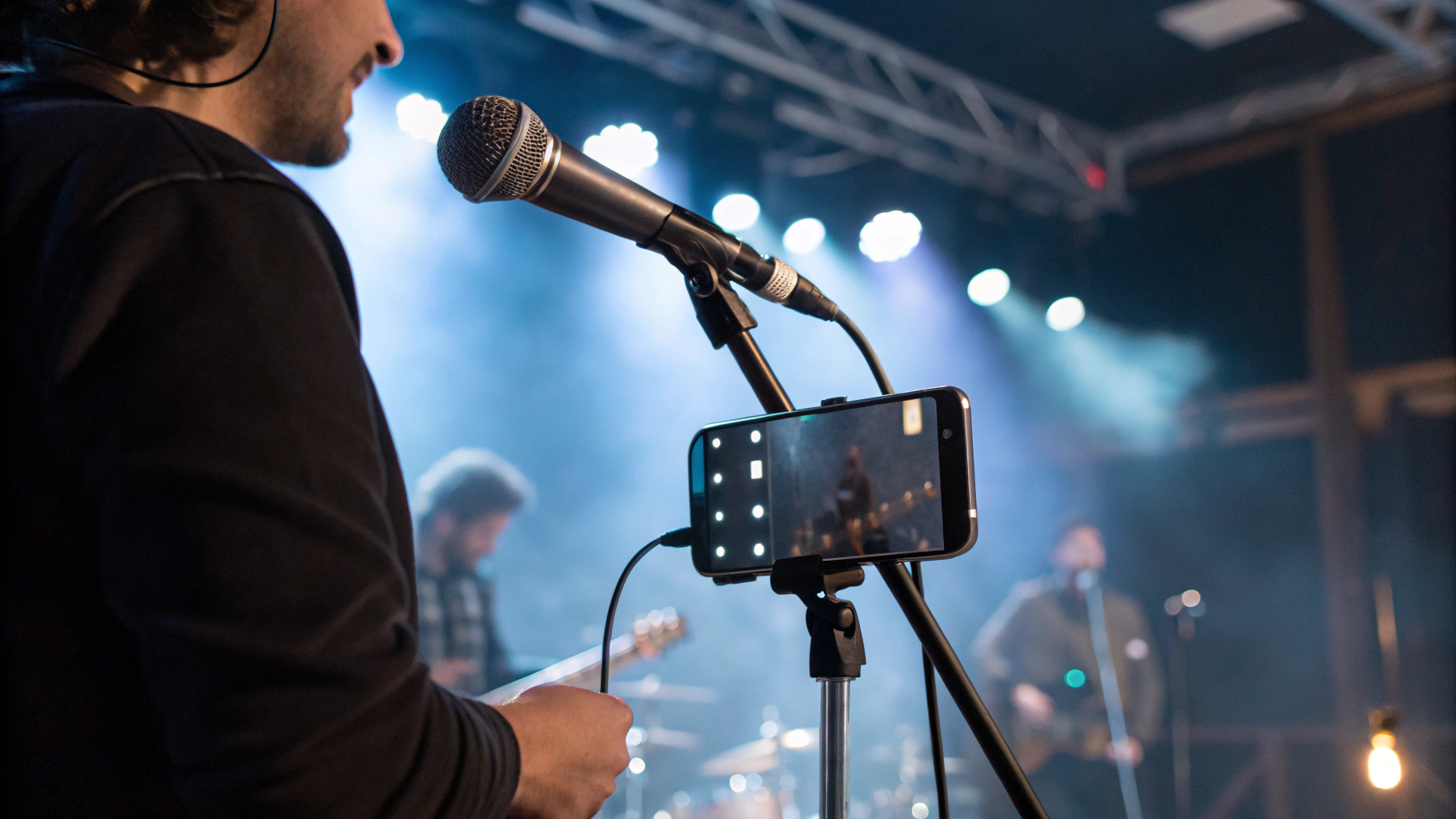 Подключение USB‑C микрофона к iPhone на концерте и контроль уровня