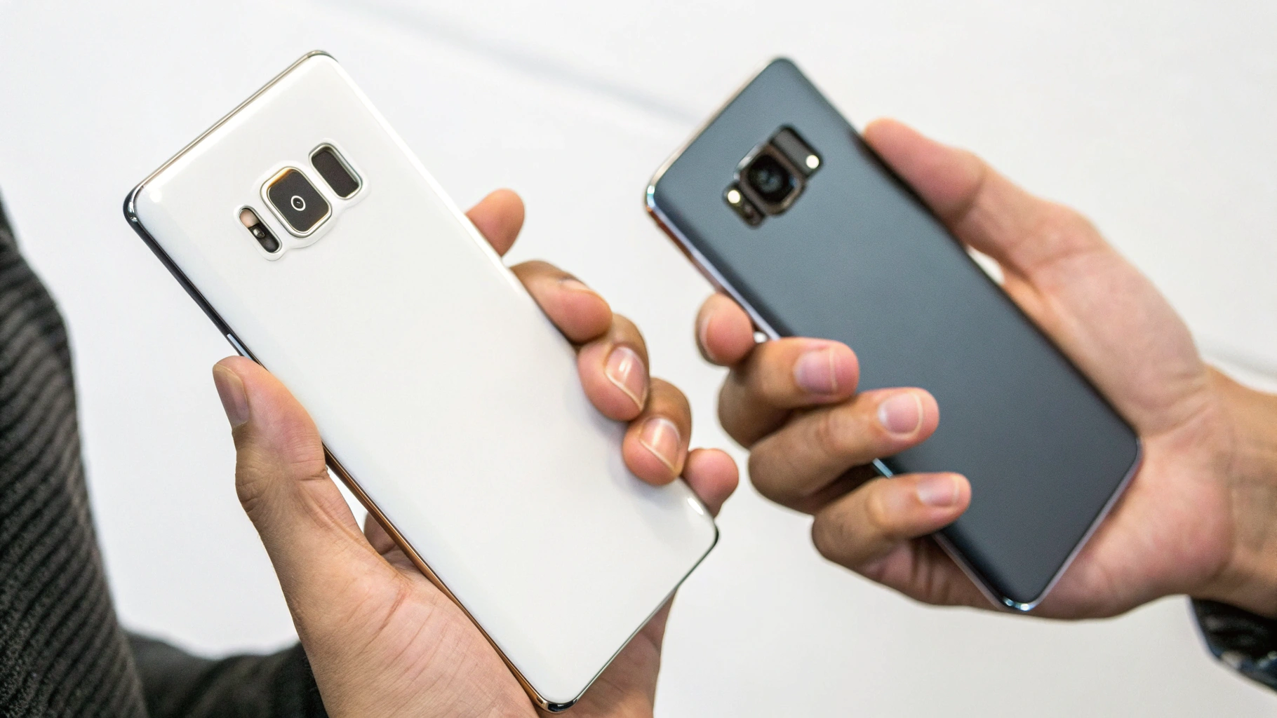 Сравнение размеров Samsung Galaxy S25 и S25+ в руке