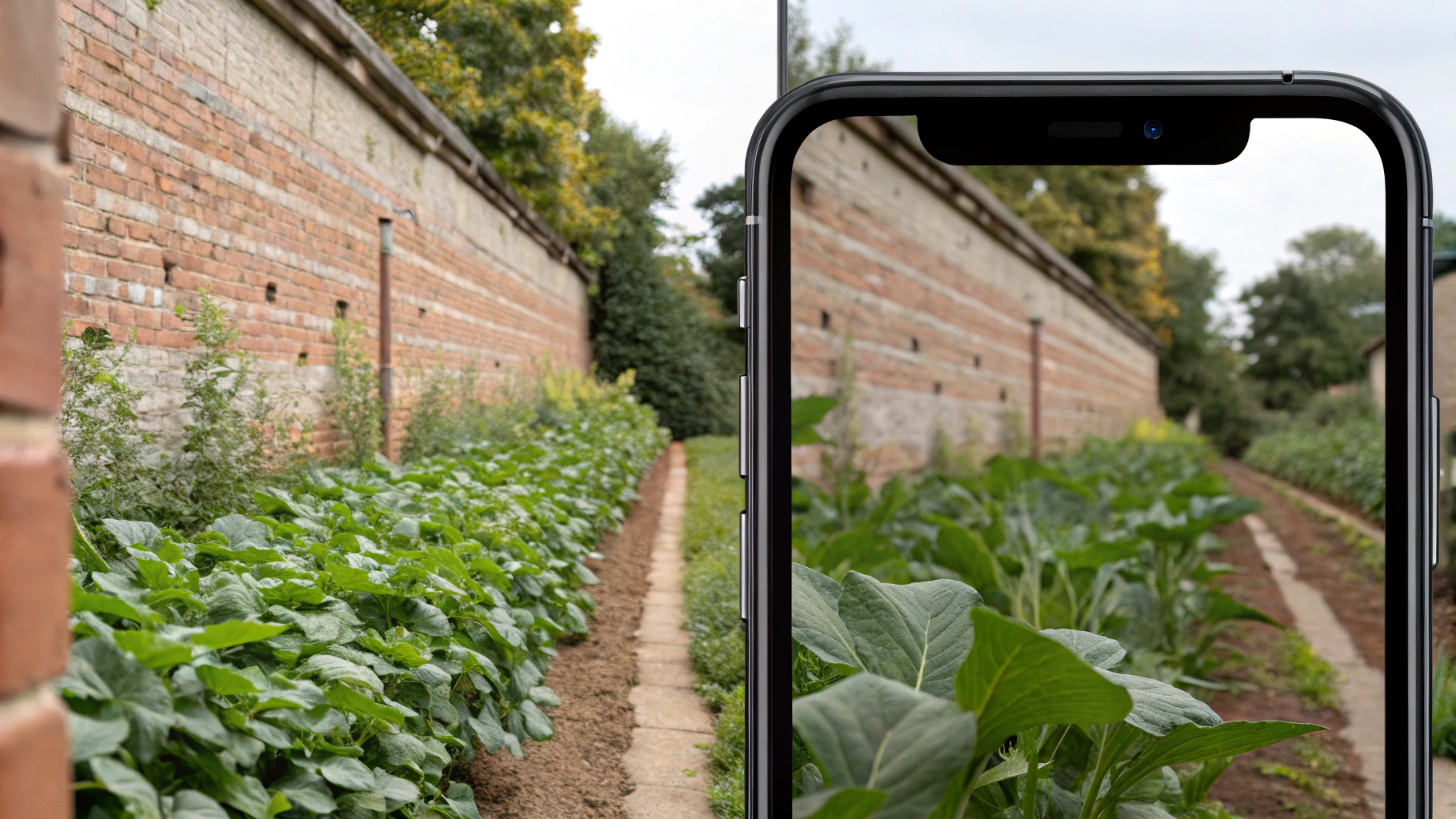 Сравнение 24 МП, 48 МП и 2× на фактуре кирпича и листве