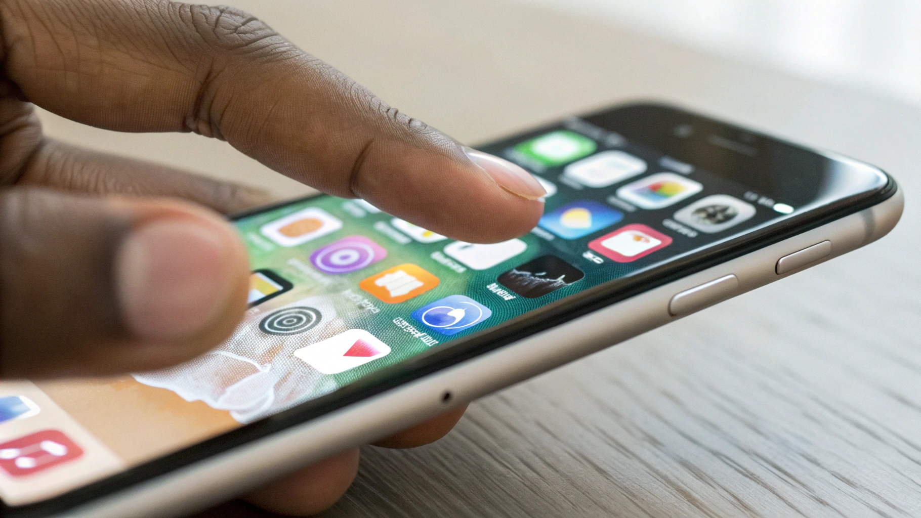 Палец прокручивает экран iPhone на 120 Гц — текст остаётся чётким