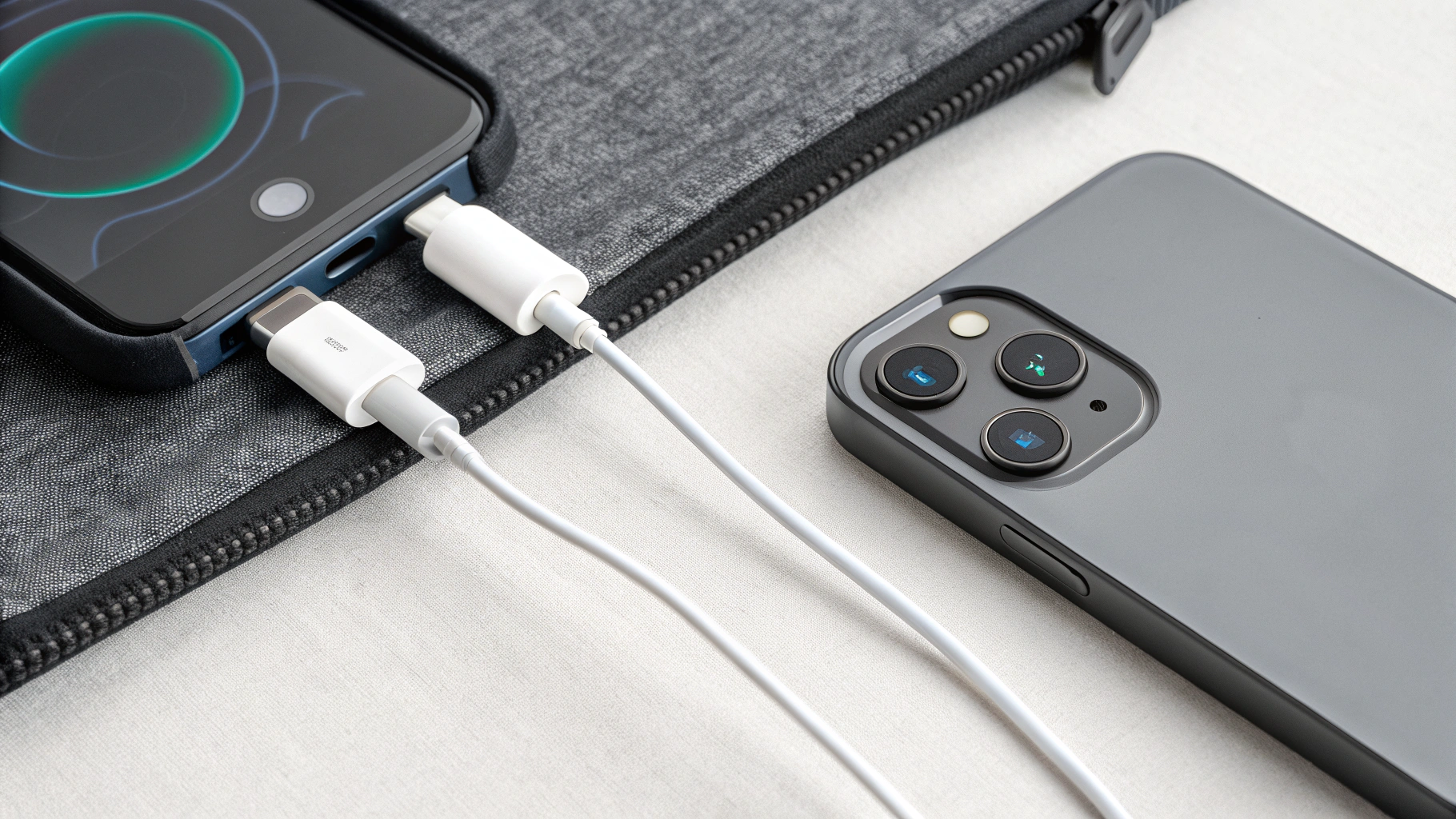 Крупный план ваттметра между GaN-зарядкой и iPhone во время быстрой зарядки