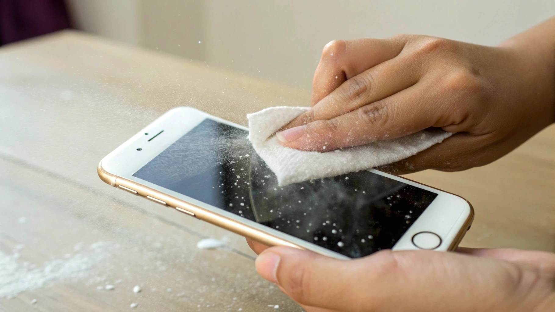 Очистка экрана iPhone микрофиброй без сухой протирки