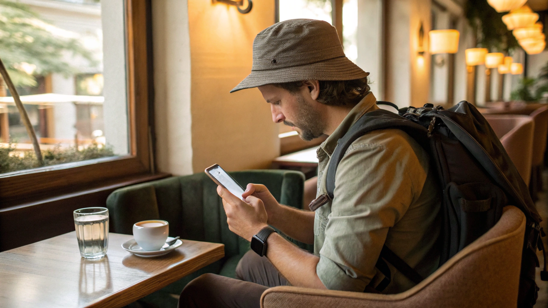 Путешественник настраивает роуминг данных на локальной eSIM на iPhone