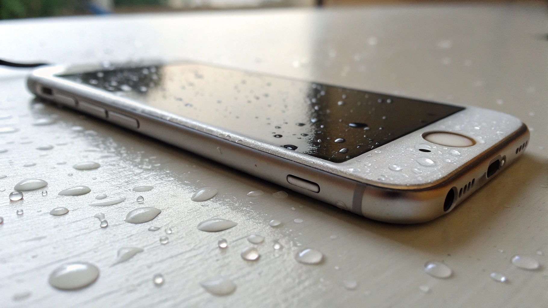 iPhone портом вниз на салфетке для сушки после контакта с водой