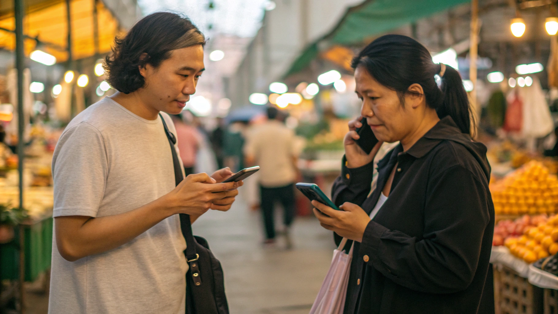 Разговорный режим перевода на iPhone на шумном рынке