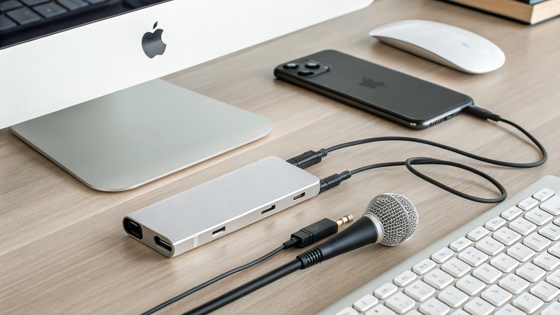 USB‑C хаб с Ethernet и сквозным питанием, микрофон и iPhone для стабильной видеосвязи