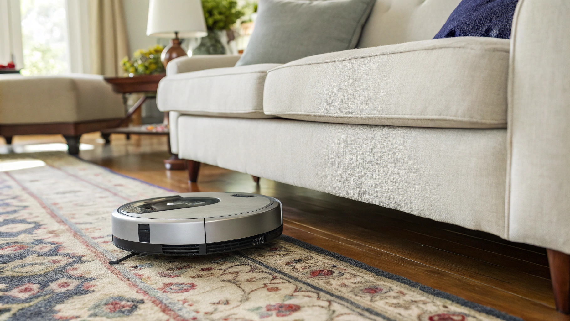 Dyson 360 Vis Nav и низкий диван: наглядная высота корпуса