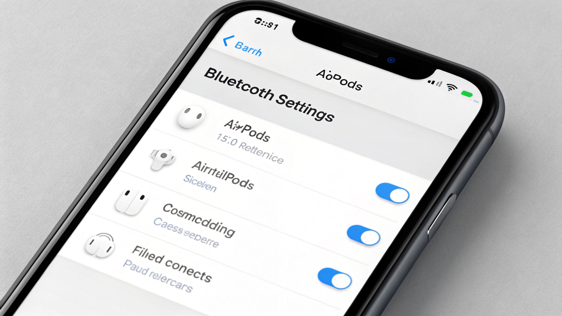 Меню Bluetooth с прошивкой и настройками AirPods на iPhone