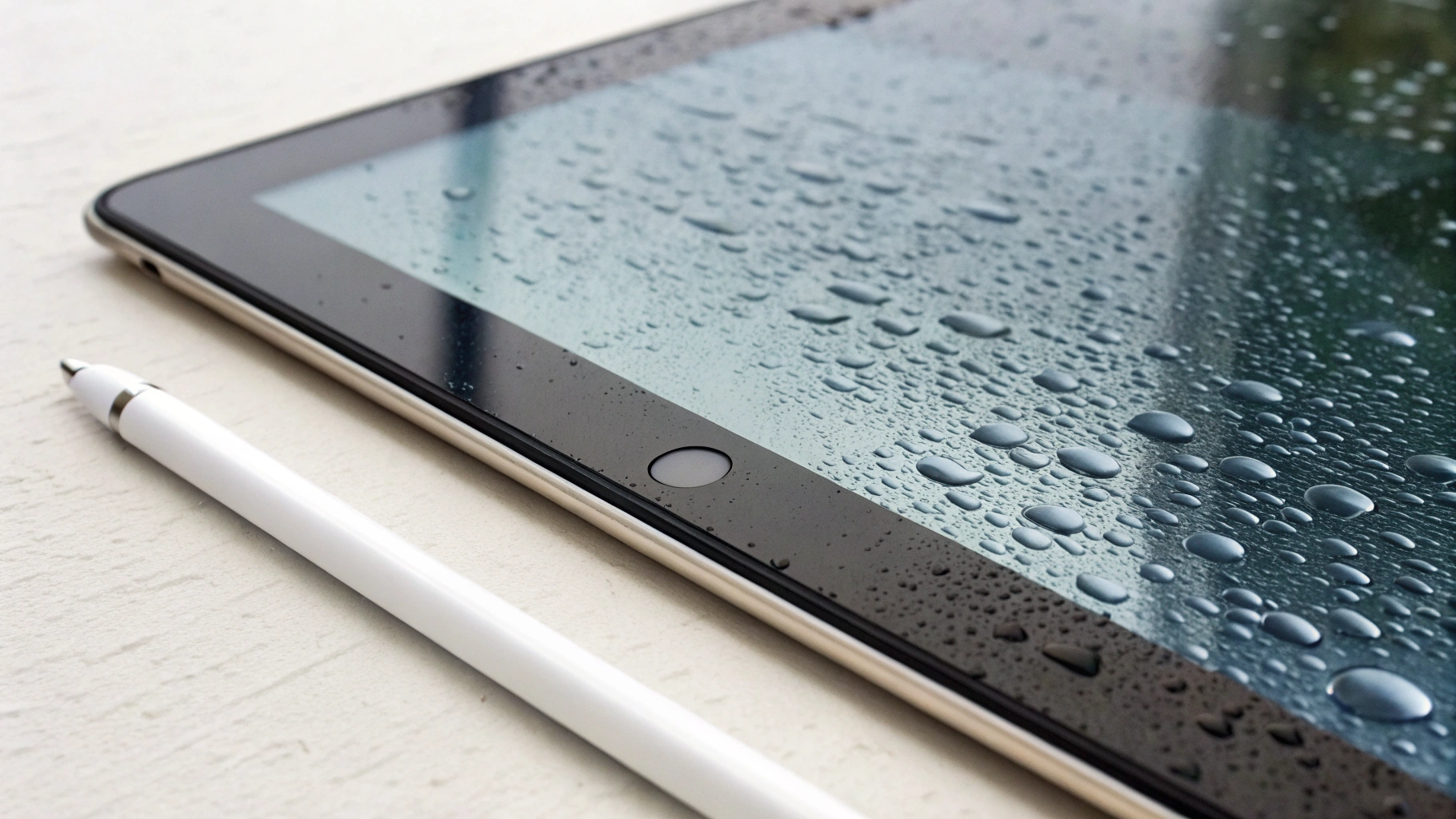 Крупный план: матовая плёнка и глянцевое стекло на экране iPad рядом для сравнения