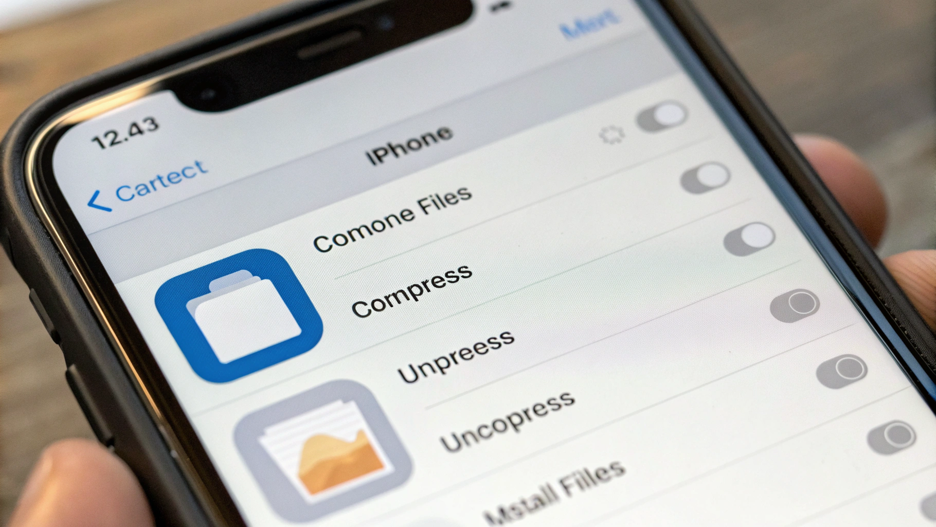 Создание ZIP и распаковка в приложении «Файлы» на iPhone