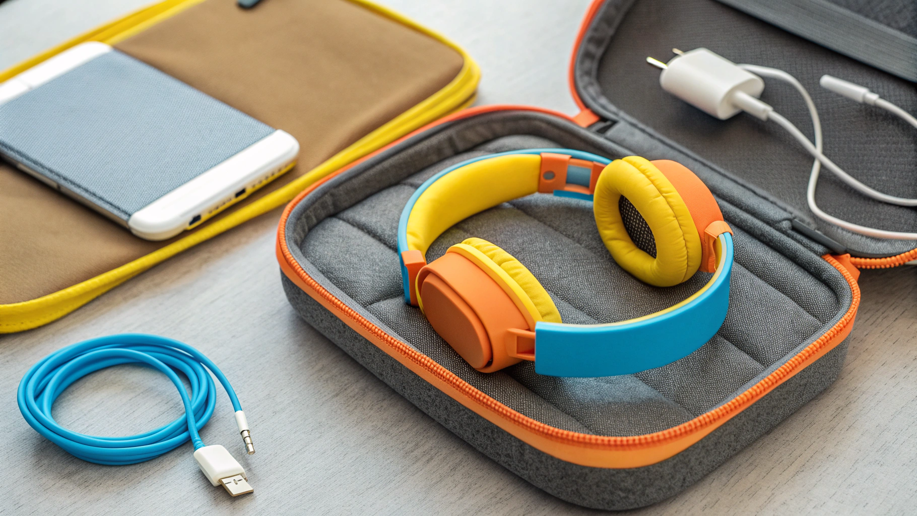 Складные детские наушники с чехлом и съемным кабелем