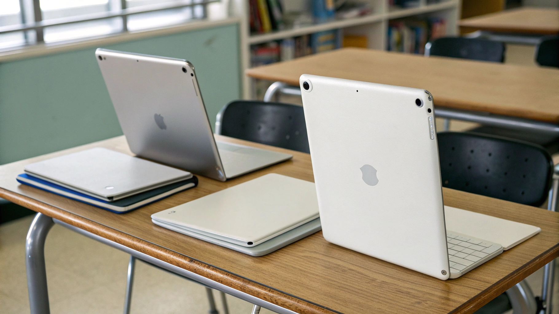 Сравнение iPad 9, iPad 10 и iPad Air на школьном столе