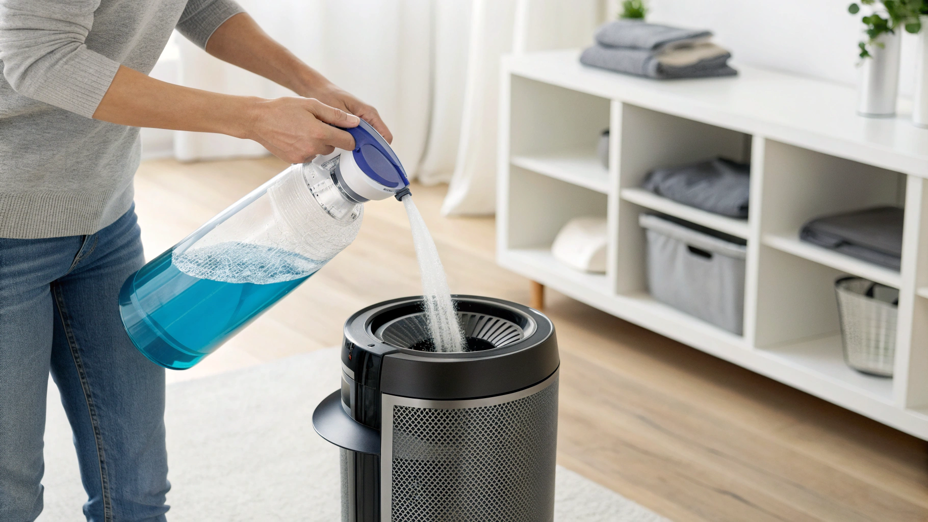 Цикл Deep Clean у Dyson: заливка раствора в бак и подсказки на дисплее