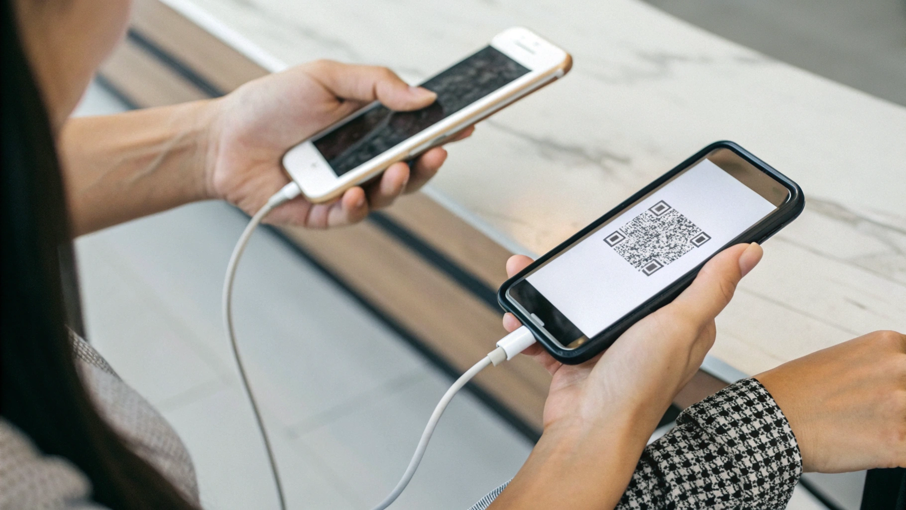 Сканирование QR‑кода для переноса истории WhatsApp с iPhone на Samsung по кабелю