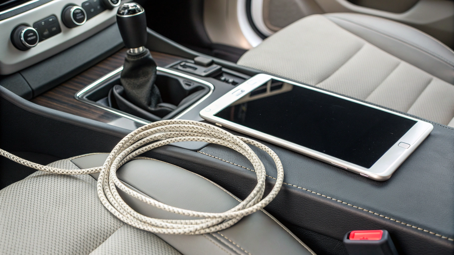 Автомобильное зарядное USB‑C PD и кабель, подключенные к iPad