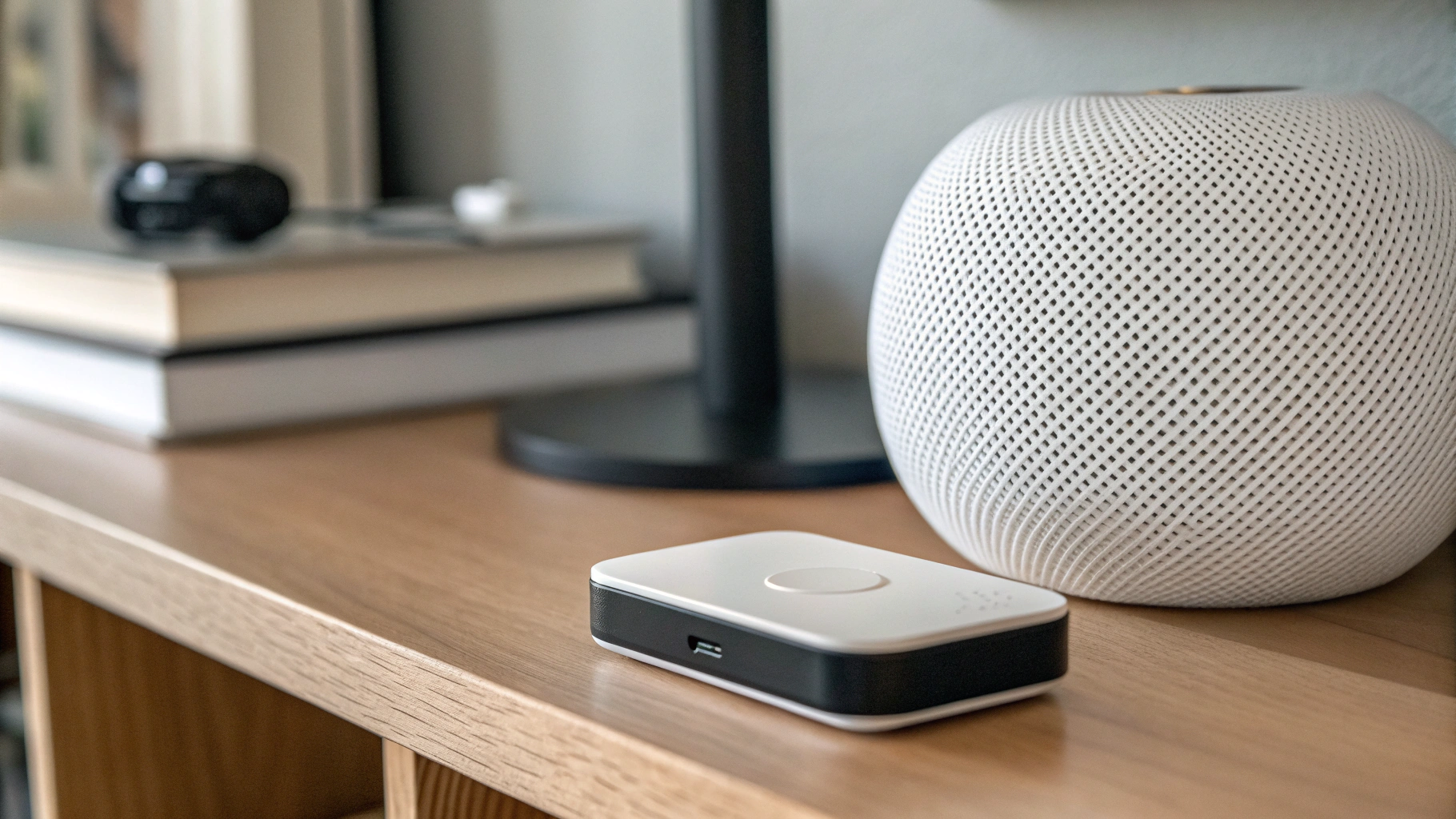 Компактный датчик температуры и влажности рядом с HomePod mini