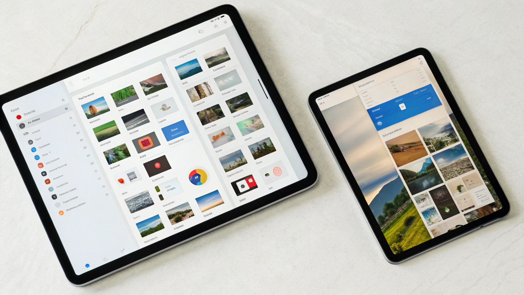 Вид сверху: Galaxy Tab с DeX и iPad Air со Stage Manager, окна приложений на экране