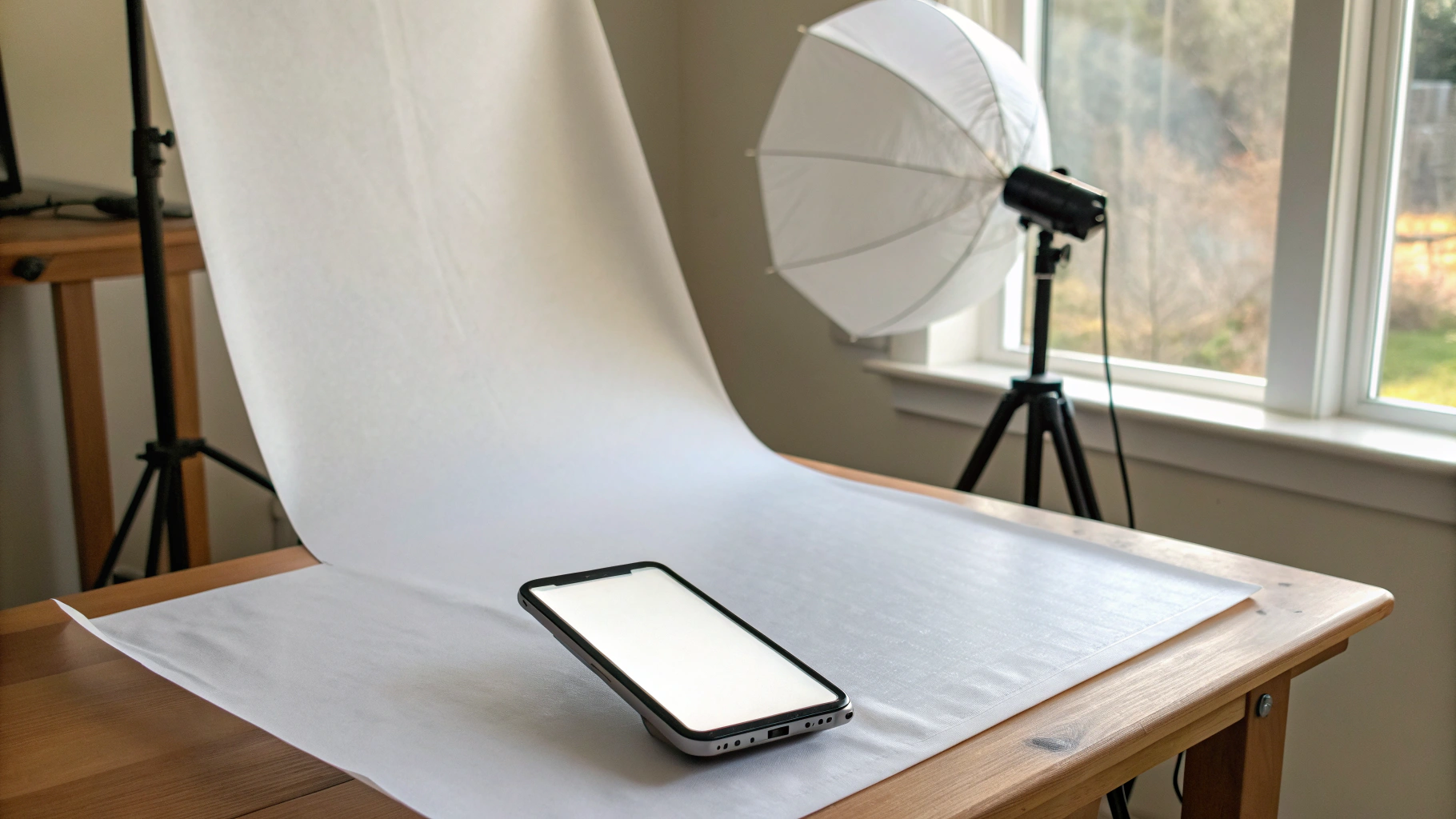 Домашняя мини-студия: окно, ватман, отражатель и iPhone