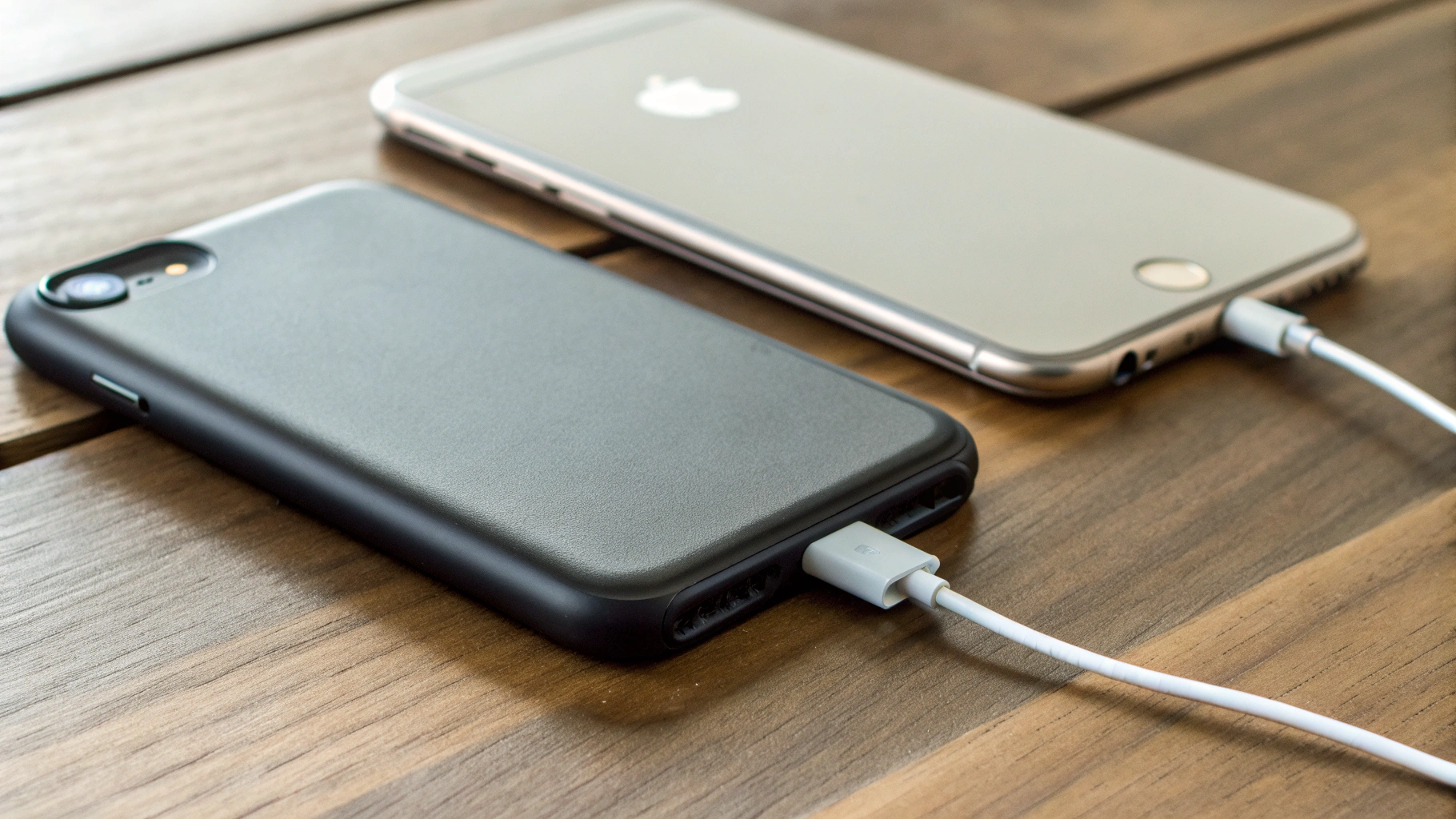 Магнитный пауэрбанк ровно выровнен на спинке iPhone во время зарядки