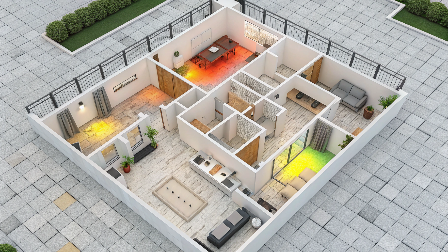 План квартиры с узлами Mesh и зонами покрытия на тепловой карте