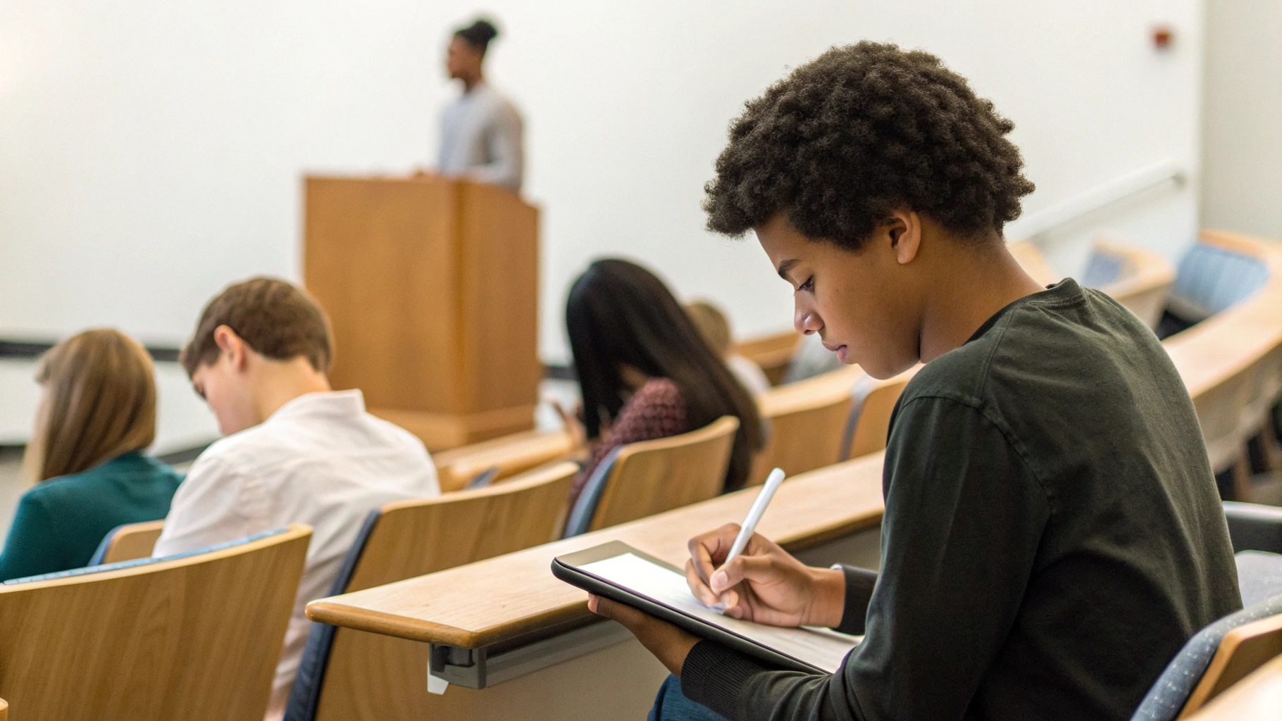 Студент делает конспект на iPad 10 с матовой плёнкой