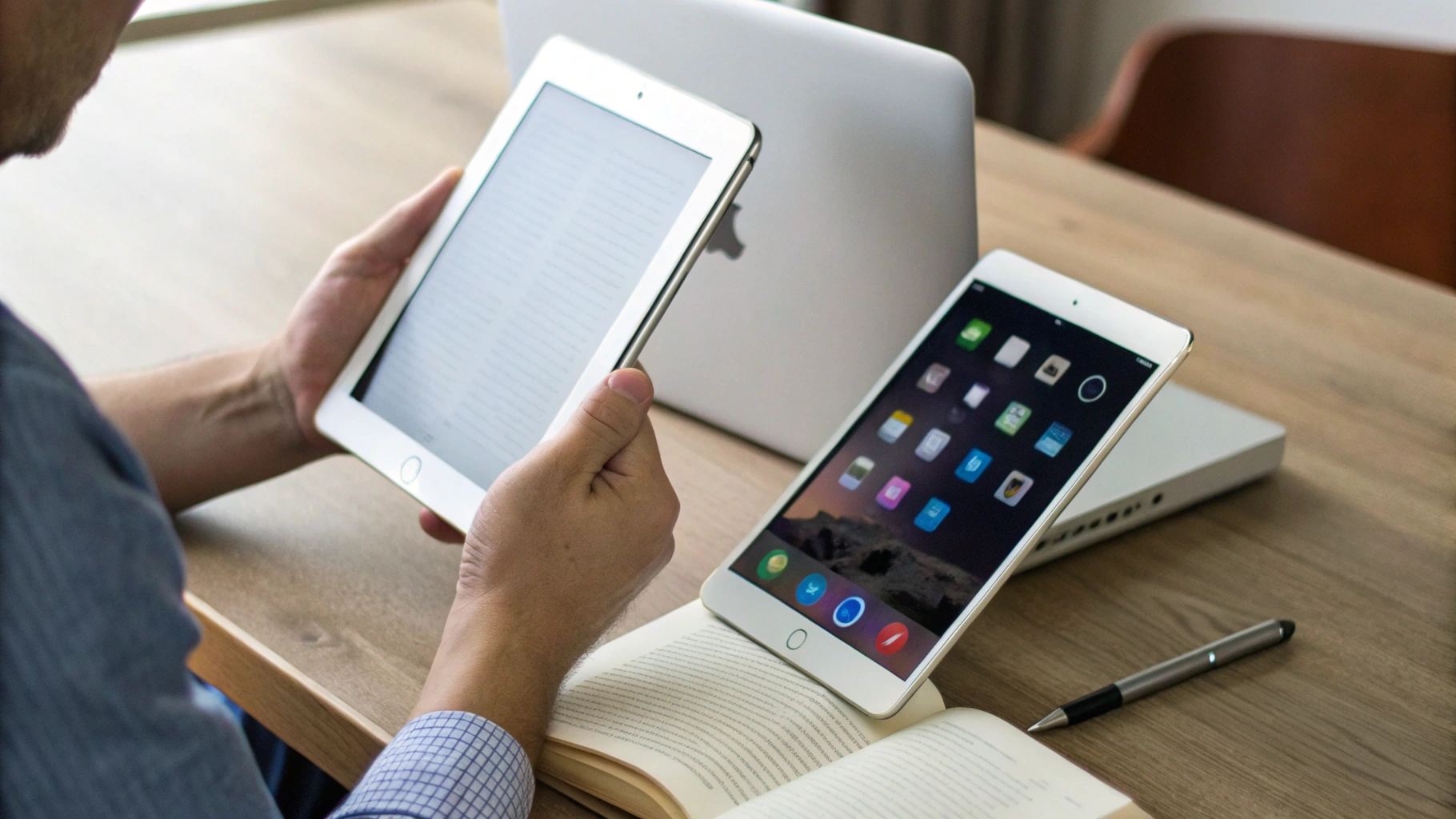 Сравнение размеров: iPad mini, 11‑дюймовый и 13‑дюймовый iPad на столе